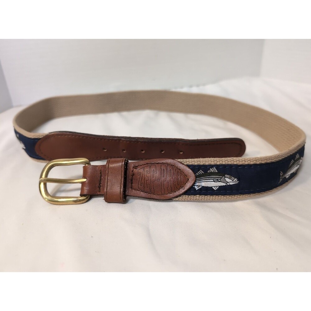 ZEP-PRO MENS CANVAS WOVEN/LEATHER OUTDOORS FISHING BELT MAHI Size 34 USA BLUE